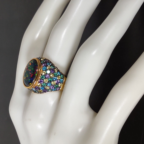 Technibond™ Cubic Zirconia  w/Lab Created Opal Triplet Ring - Picture 3 of 12